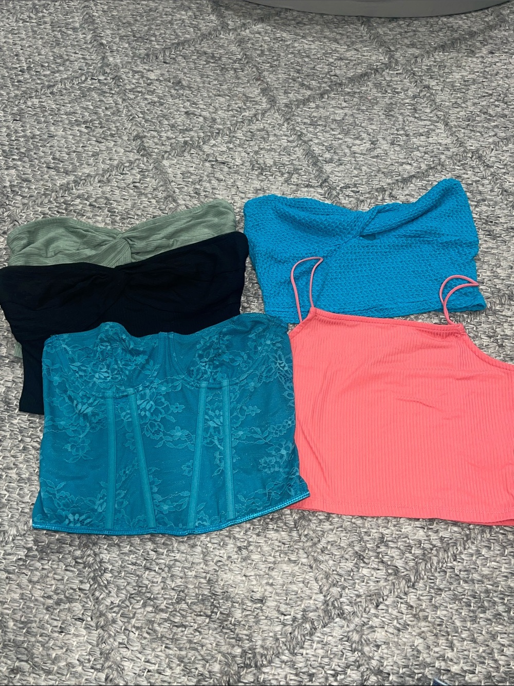 Coral Ribbed Spaghetti Strap Crop Top - Unbranded